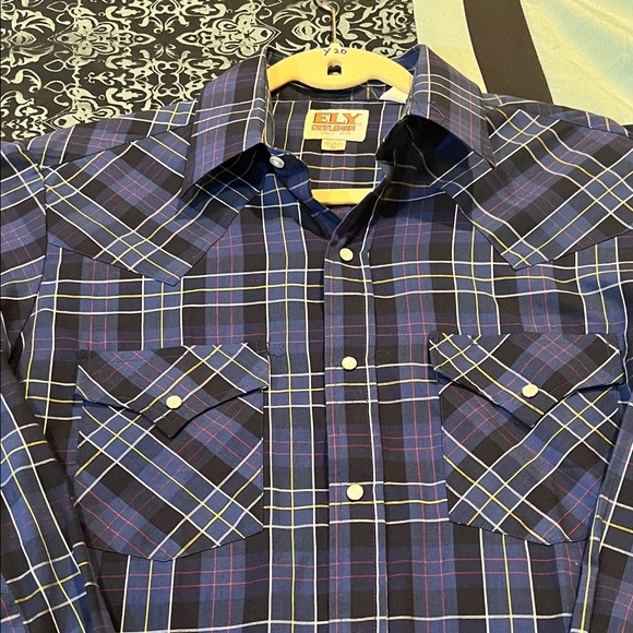 Ely Cattleman Men's Blue and Purple Plaid Button Down Shirt - Picture 5 of 9